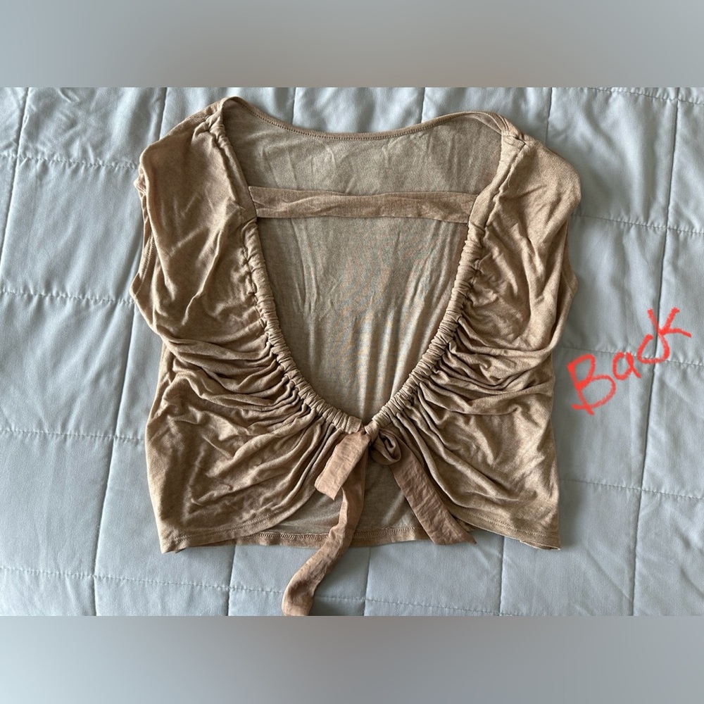 Lulus low back tan beige linen top XS